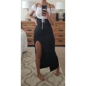 Black thigh slit plunge Dress